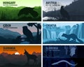 Vector set of European countries illustrations - Austria, Croatia, Slovenia, Czech Republic, Slovakia, Hungary Royalty Free Stock Photo