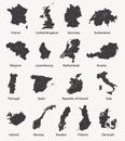 Vector set of european maps with region borders