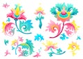 Vector set with exotic flowers in Chinese style.