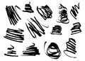 Vector set of expressive artistic grungy hand drawn lines, smears, waves, brush strokes. Black hand-painted elements for your