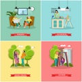 Vector set of family and housewife concept banners, posters.