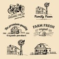 Vector set of farm fresh logotypes. Bio products badges collection. Vintage hand sketched agricultural equipment icons. Royalty Free Stock Photo