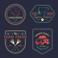 Vector set of farm fresh logotypes. Bio products badges collection. Vintage hand sketched agricultural equipment icons. Royalty Free Stock Photo