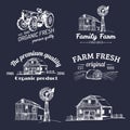 Vector set of farm fresh logotypes. Bio products badges collection. Vintage hand sketched agricultural equipment icons. Royalty Free Stock Photo