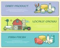 Vector set of farm horizontal banners in flat linear style