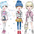 Vector SET fashion girl in winter clothes Royalty Free Stock Photo