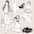 Vector set : fashion ladies look in 50s style Royalty Free Stock Photo