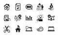 Vector set of Fast delivery, Work home and Employee results icons simple set. Vector