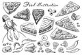 Vector set of fast food, food, products. Vector illustration in sketch style Royalty Free Stock Photo