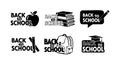 Back to school icons set with apple, books, speech bubble, pencil, ruler, backpack, graduation cap vector collection Royalty Free Stock Photo