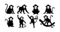 Monkey silhouettes in various poses vector set with playful and curious expressions for creative design and nature themes Royalty Free Stock Photo