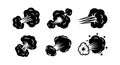 Explosion cloud icons vector set with dynamic smoke and blast effects for graphic design and visual communication Royalty Free Stock Photo