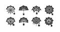 Spider web vector icons with spiders in black silhouette style for Halloween and spooky themes Royalty Free Stock Photo