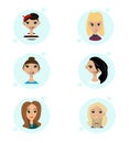 Vector set of female avatar icons. People illustration, flat woman social media . Cartoon characters for web profile Royalty Free Stock Photo