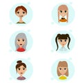 Vector set of female avatar icons. People illustration, flat woman social media. Cartoon characters for web profile