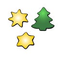 Vector set of festive symbols: figures of stars, Christmas tree. Design elements, icons on theme of New year and Xmas Royalty Free Stock Photo