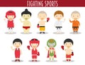 Vector Set of Fighting Sports in cartoon style Royalty Free Stock Photo