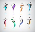 Vector set of figure line silhouette logos, human, men, sport and dancing Royalty Free Stock Photo