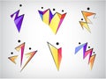 Vector set of figure line silhouette logos, human men sport signs. Geometric origami abstract stylized people body