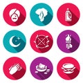 Vector Set of Fire Show Icons. Fakir, Flame, Fuel, Night, Trick, Torch, Applause, Donation, Food. Royalty Free Stock Photo