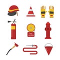 Vector set firefighter fire safety icons