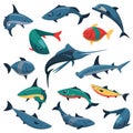 Vector set of fish icons in flat style Royalty Free Stock Photo