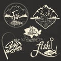 Vector set of fishing club labels, design elements