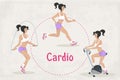 Vector Set of fitness Cardio workout exercises for woman