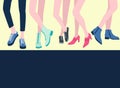 Five pairs of female legs in the shoes stylish footwear Royalty Free Stock Photo