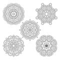 Vector set from five round black and white mandalas.