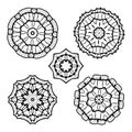 Vector set from five round black and white mandalas