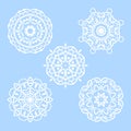 Vector set of five round snowflakes. Illustration of mandalas Royalty Free Stock Photo