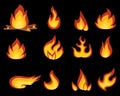 Vector set of flame. A collection of stylized fires. Abstract fire.