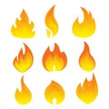 Vector set of flame. A collection of stylized fires. Abstract fire.