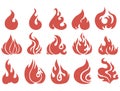 Vector set of flame. A collection of stylized fires. Abstract fire. Royalty Free Stock Photo