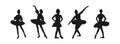 Vector set of flat ballerina silhouettes isolated on a white background, simple design