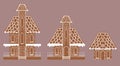 Vector set of flat biscuit gingerbread houses