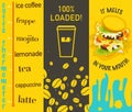 Vector set of flat bright colored tasty banners with coffee and sandwich