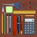 Vector Set of Flat Color Stationery Supplies for School and Business