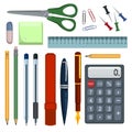 Vector Set of Flat Color Stationery Supplies for School and Business