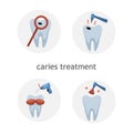 Vector set of flat dentistry icons. Caries treatment