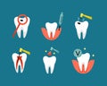 Vector set of flat dentistry icons. Pulpitis treatment