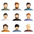 Vector Set of Flat Faces with Different Hairstyles, Beards and Moustaches