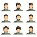 Vector Set of Flat Faces with Different Hairstyles, Beards and Moustaches