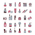 Vector set of flat icons of beauty products, cosmetics and makeup Royalty Free Stock Photo