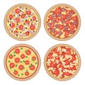 Vector set of flat italian pizzas with different ingredients isolated on white background