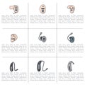 Vector set with flat line hearing aids icons