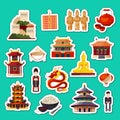 Vector set of flat style china elements and sights stickers