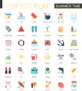 Vector set of flat Summer time icons. Royalty Free Stock Photo