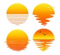 Vector set of flat symbols of sunsets and sunrises Royalty Free Stock Photo